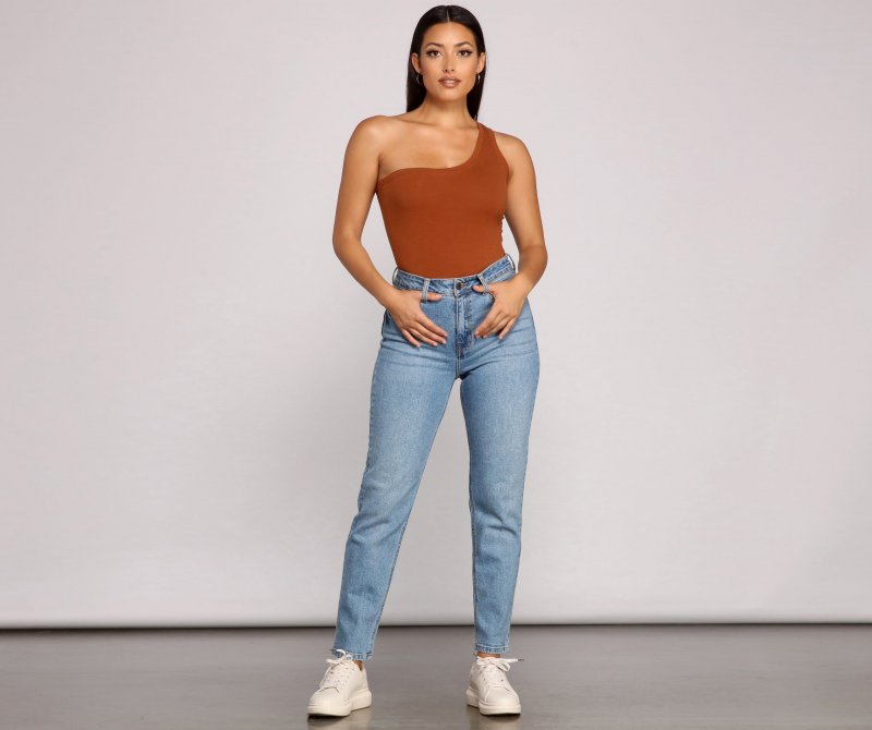 TableClothsUs Stylish Basic One-Shoulder Bodysuit